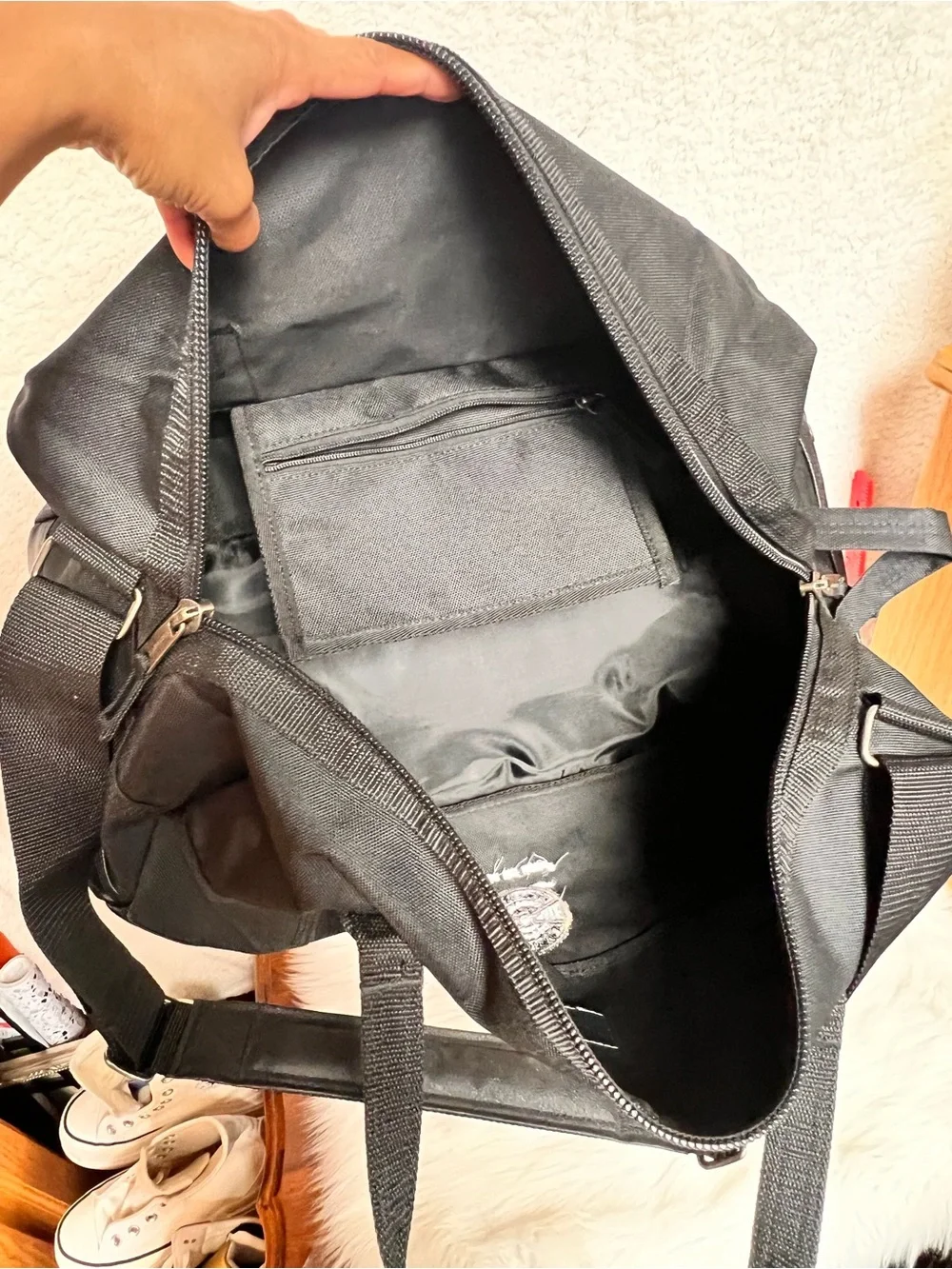 Carhartt Black Duffel with Shoulder Strap and Patch Detail